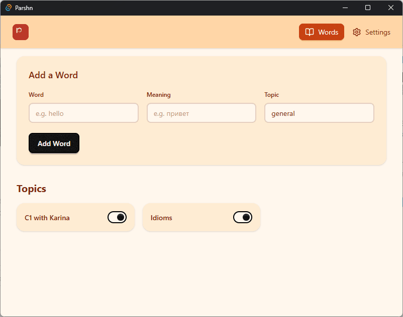 Parshn desktop app screenshot